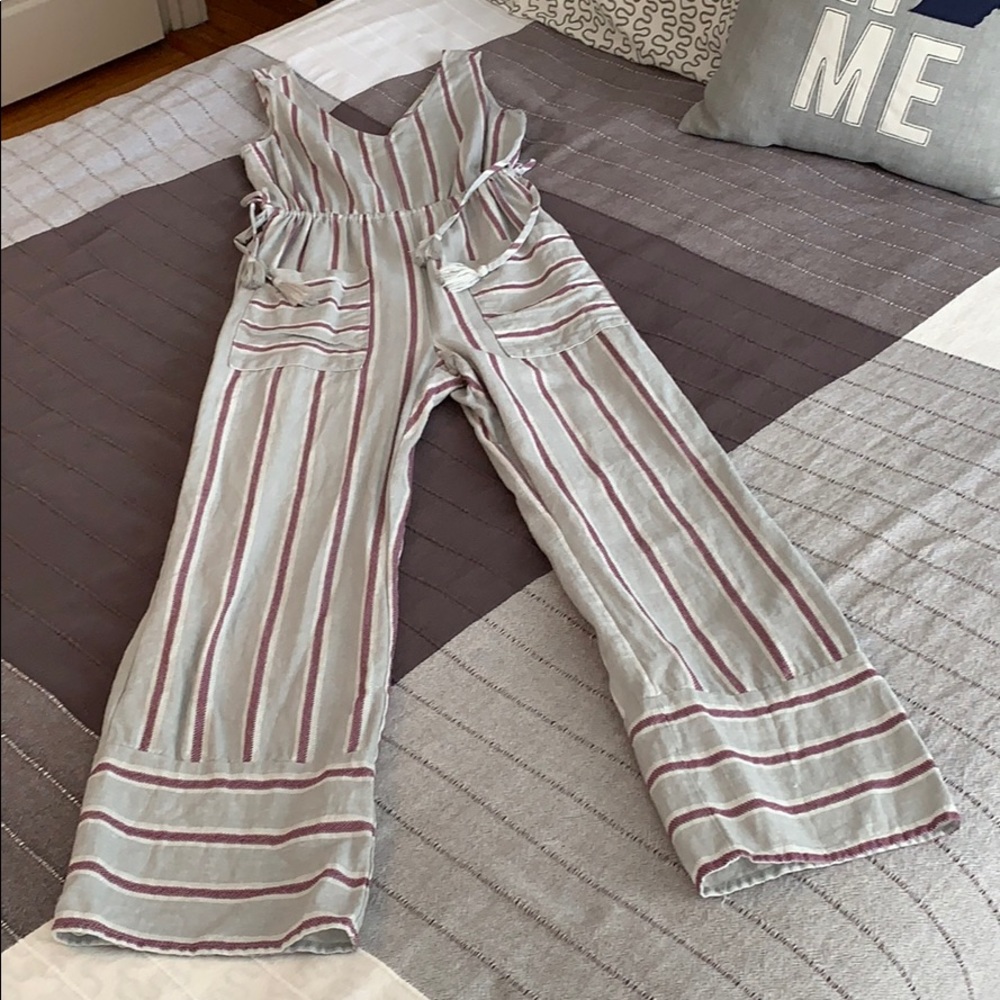 Illa Illa S Gray Purple Striped Tassel Jumpsuit